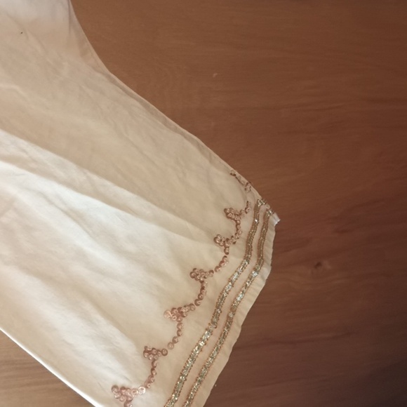 (F1-1) Peach Peasant Top Drawstring Neck Keyhole 3/4 Sleeve Sequin accents 20W - Picture 4 of 9